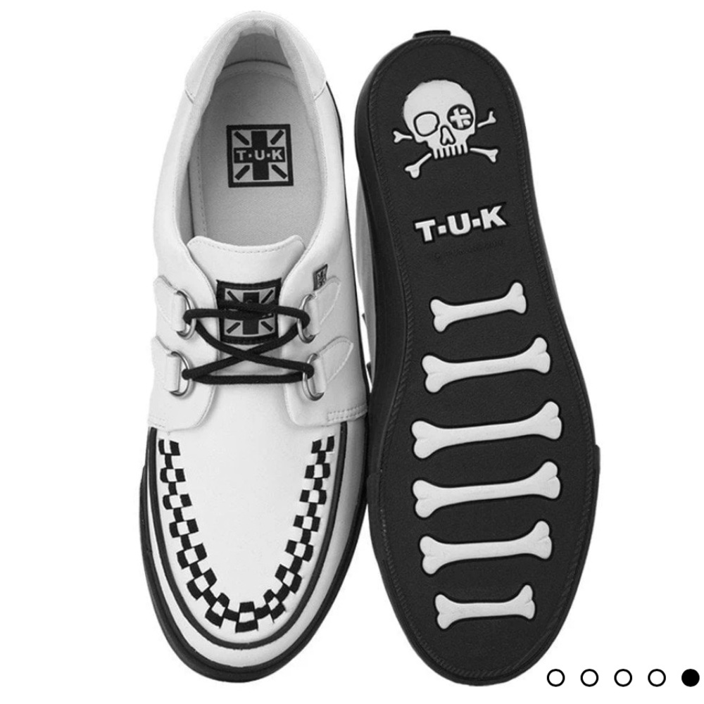 T.U.K White and Black D-Ring Sneakers